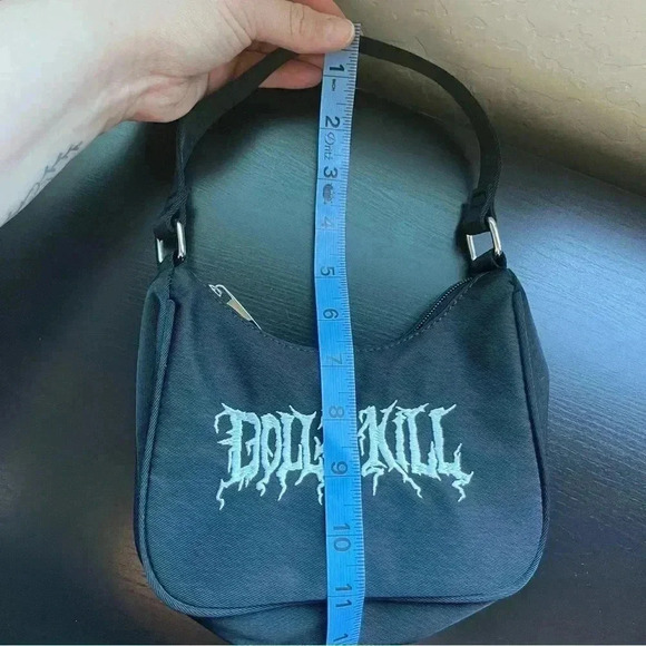 Dolls Kill Logo Mini Hand Shoulder Bag Black Purse Embroidered - Picture 6 of 6
